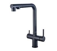 Grifo de Cocina Grifo de Cocina de 3 vías con Filtro de Agua Pulverizador extraíble 2 manijas Grifo Mezclador de latón 1 Orificio Giratorio Acabado Negro para cocinas