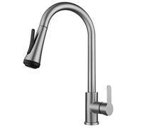Grifo de cocina,Grifo de fregadero de cocina de acero inoxidable de arco alto,Grifo mezclador de fregadero de cocina de un solo orificio de 4 funciones,Cepillado (Cepillado)