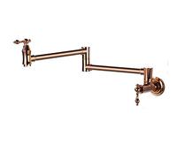 Grifo de cocina Grifo de pared de latón, plegable, extensible, for agua fría, solo 2 asas, un solo orificio(Brushed Gold)