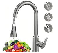 Grifo de cocina, grifo mezclador de cocina con pulverizador extraíble, grifo giratorio de 360° de arco alto de un solo mango, grifos de fregadero de acero inoxidable con 3 modos de pulverización y