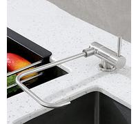Grifo de cocina KAAFAL con filtro de agua, grifo plegable de acero inoxidable cepillado plateado, giratorio de 360°