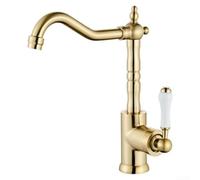 Grifo de cocina, latón dorado pulido 360 ° giratorio grifo de cocina con cuello de cisne largo, operación de una sola manija para instalaciones de fregadero (Oro)