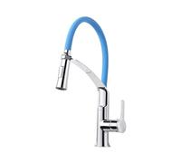 Grifo de cocina latón macizo con un solo mango, grifo fregadero orificio rociador extraíble cuello goma moderno giratorio 360 Rubb Resistente a Alta Presión(Blauw,G9/16)