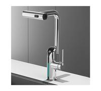 Grifo de cocina LED de temperatura con rociador extraíble, color gris, de una sola manija, diseño de cascada, grifo de fregadero para cocinas modernas