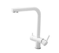Grifo de Cocina Moderno de 3 vías con Agua filtrada, Mezclador de Agua Caliente y fría, manijas Blancas Dobles: Accesorio de Fregadero Elegante y Funcional para Uso doméstico y culinario.