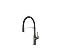 Grifo de cocina monomando alto de latón con caño flexible y giratorio de 3x46 cm en color gris plomo y negro saja de Valaz