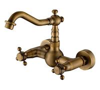Grifo de cocina montado en la pared de bronce antiguo vintage con manijas dobles y toque de lavado de fregadero de estilo retro de rotación de 360 ° para la cocina y la bañera LWX