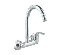 Grifo de cocina montado en la pared de latón cromado monomando para fregadero de agua fría caliente con boquilla giratoria de 360 grados, accesorios estándar del Reino Unido