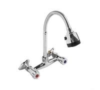 Grifo de cocina montado en la pared, grifo mezclador de fregadero de dos manijas, boquilla giratoria de 360 ° para lavado de fregadero de cocina