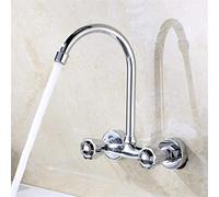 Grifo de Cocina montado en la Pared Mezclador de Agua fría y Caliente Grúa Grifos para Fregadero de Cocina de Dos Orificios Acabado en Cromo y Cobre Doble manija con aireador, Chrome B