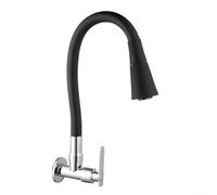 Grifo de cocina montado en la pared para un solo uso de agua fría, grifo giratorio para lavabo en acabado cromado y negro, construcción de aleación de zinc para bala