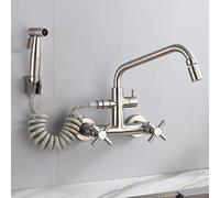 Grifo de cocina montado en la pared, pistola de pulverización, acero inoxidable 304, mango doble, grifo de agua caliente, ideal para uso de lavandería y piscina, duradero y elegante LWX