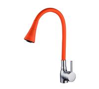 Grifo de cocina naranja de una sola manija con cuello de silicona flexible, agua caliente y fría, grifo giratorio para fregadero, fácil instalación, diseño moderno para el hogar y la cocina.
