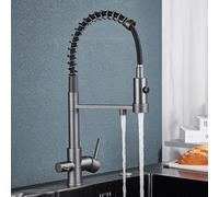 Grifo de cocina negro con filtro de latón, giratorio de 360°, modo dual, mezclador de cocina gris para agua potable, actualización elegante y funcional para cocinas modernas