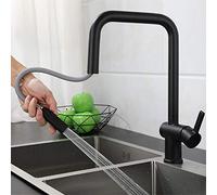 Grifo de cocina negro con rociador desplegable caliente y frío 2 modos latón telescópico giratorio de un solo orificio grifos de fregadero de cocina