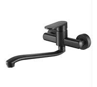 Grifo de Cocina Negro Grifo de 25 cm Lavandería Piscina Giratorio 360 Doble Orificio Montado en la Pared Grifo de Cocina con aireador frío y Caliente con aireador Sola manija