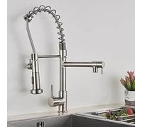 Grifo de cocina negro mate con dual puente de boquilla de montaje de soporte de montaje tirar hacia abajo para agua fría y caliente acabado de níquel cepillado diseño moderno instalación fácil Aqiong