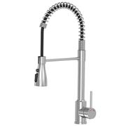 Grifo de Cocina para Fregadero con Muelle, SREWOHS PRO Mezclador Monomando Extensible Cabezal,Rotación 360°, 4 Patrones de Rociado, Acero Inoxidable, ABS Rociador Abatible, 1 Agujero Torneira cozinha