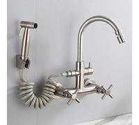 Grifo de cocina para montaje en pared, tipo oculto, acero inoxidable 304, grifo de fregadero caliente y frío, pistola pulverizadora, palanca única, lavandería, piscina, cocina, rotación universal