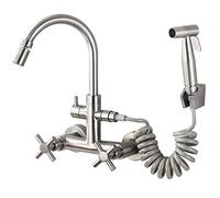 Grifo de cocina para montaje en pared, tipo oculto, acero inoxidable 304, grifo de fregadero caliente y frío, pistola pulverizadora, palanca única, lavandería, piscina, cocina, rotación universal