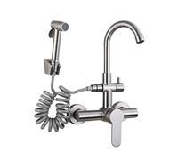 Grifo de cocina para montaje en pared, tipo oculto, acero inoxidable 304, grifo de fregadero caliente y frío, pistola pulverizadora, palanca única, lavandería, piscina, cocina, rotación universal