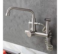 Grifo de cocina para montaje en pared, tipo oculto, acero inoxidable 304, grifo de fregadero caliente y frío, pistola pulverizadora, palanca única, lavandería, piscina, cocina, rotación universal