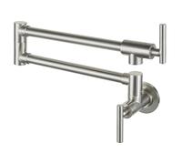 Grifo de cocina pared negro, monomando, con dos manijas, caño doble junta plegable y brazo articulado extensible for llenar ollas Diseño a prueba de fugas(Brushed Gold)