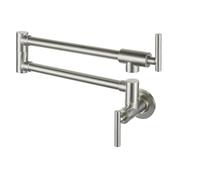 Grifo de cocina pared negro, monomando, con dos manijas, caño doble junta plegable y brazo articulado extensible for llenar ollas Diseño a prueba de fugas(Brushed Nickel)