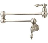 Grifo de cocina plegable con agua fría, rotación 360 °, relleno olla montado en la pared, grifo latón un solo orificio doble manija, gris(Brushed Gold)