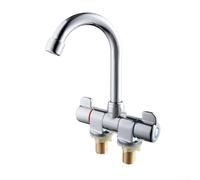 Grifo de cocina plegable de doble manija para fregadero RV con boquilla giratoria de 360 grados, grifo de latón de doble mango, accesorio de lavado compacto, grifo de galera de yate, rosca G1/2