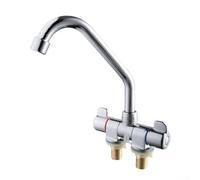 Grifo de cocina plegable de doble manija para fregadero RV con boquilla giratoria de 360 grados, grifo de latón de doble mango, accesorio de lavado compacto, grifo de galera de yate, rosca G1/2
