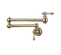 Grifo de cocina plegable de latón con acabado dorado cepillado, montaje en pared, monomando de agua fría, caño giratorio plegable, for llenar ollas. Operación flexible(Brushed Gold)