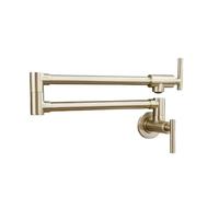 Grifo de cocina plegable de pared, con dos manijas, color negro mate, for una sola manija Comercial(Gold)