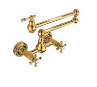 Grifo de cocina plegable Grifo de pared antiguo con doble articulación, plegable, extensible, brazo oscilante, for cocina, un solo orificio y dos manijas(Color 2)