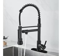 Grifo de cocina, rociador extraíble de resorte, todo material de cobre, modo dual giratorio de agua fría y caliente con 2 salidas cabezal rociador,negro