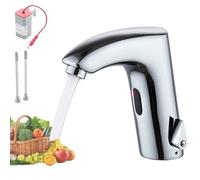 Grifo de cocina sin contacto, grifo de baño de un solo agujero, inducción de doble control caliente y frío, todo cobre, funciona con pilas para jardín, caravana, bar, caravana