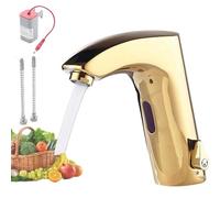 Grifo de cocina sin contacto, grifo de baño de un solo agujero, inducción de doble control caliente y frío, todo cobre, funciona con pilas para jardín, caravana, bar, caravana