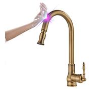 Grifo de cocina táctil, grifo de cocina de latón con rociador desplegable, grifo de fregadero de cocina moderno de arco alto de una sola manija, antiguo (negro)