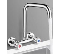 Grifo de cocina, todo cobre montado en la pared caliente y frío, doble mango, mezclador moderno para fregadero para lavandería, balcón y lavavajillas (B)