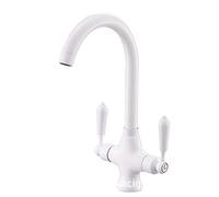 Grifo de Cocina Totalmente de Cobre Pintado de Blanco Cerámica Doble manija Doble Control Orificio único Grifo de Cocina Grifo Mezclador de Agua fría para Lavabo