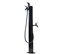 Grifo de columna de agua independiente para exteriores con 2 grifos, anticongelante, poste de fuente de jardín para riego y lavado, fuente de agua negra duradera para jardines