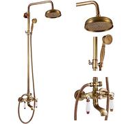 Grifo de ducha de latón antiguo de 8 pulgadas, accesorio de cabezal de ducha con rociador de mano, mango de doble palanca, boquilla de bañera de triple función, montaje en pared