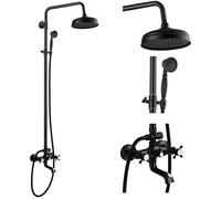 Grifo de ducha de lujo de bronce aceitado para baño, mezclador de lluvia de 8 pulgadas, cabeza redonda, doble mango cruzado, bañera, rociador de mano, montaje en pared, accesorios de baño