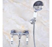 Grifo de Ducha de Mano para baño montado en la Pared de latón Cromado Pulido, Juego de Grifo Mezclador, manijas de cerámica Dobles, palancas Mna781