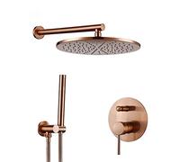 Grifo de ducha Empotrado Latón Cepillado Oro Rosa Ducha brazo Conjunto de Pulverizador de mano mezclador de desvío Con Cabezales de ducha de lluvia de 8-12 "Redondos Sistema de Ducha,12inch