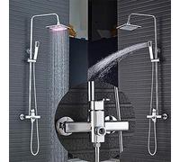 Grifo De Ducha LED Cambio De Ducha Cabezal De Ducha De Lluvia Y Ducha De Mano Manejo Para Un Solo Traje De Baño Baño Níquel Con Cepillo De Baño,Cromo