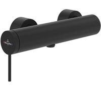 Grifo de ducha Loop & Friends de Villeroy & Boch, grifo mezclador para ducha con válvula antirretorno y cartucho cerámico, grifo mezclador monomando para montaje sobre revoque, redondo, negro mate