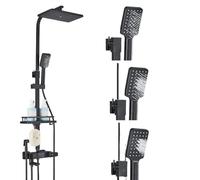 Grifo de ducha termostático de pantalla digital negra, termostato de baño, grifo mezclador de ducha de lluvia de 4 formas, estantes y grifos de bidé (mezclador negro y frío)