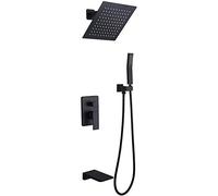 Grifo de ducha y baño en cascada negro con cabezal de ducha LED con mezclador de latón de 3 vías, accesorio de baño moderno para una experiencia de spa lujosa