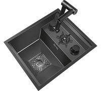 Grifo de elevación oculto de acero inoxidable con arandela de vidrio para cafetería, restaurante, bar, caravana, fregadero pequeño oculto con tapa, ahorra espacio